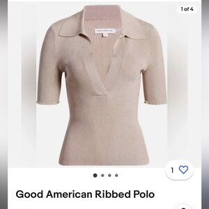🍁 NWT Good American Beige Taupe Ribbed Polo